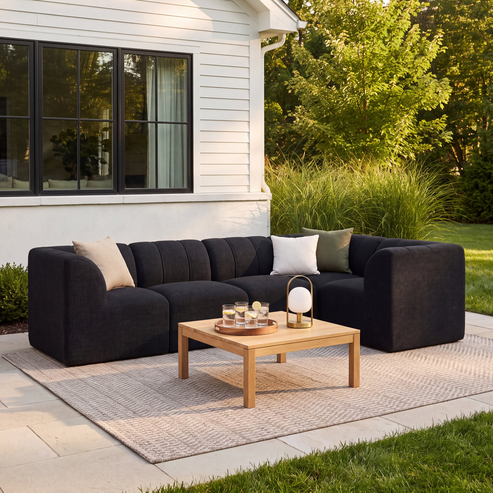 Praia 5-Person Patio Seating Group, Canvas Black Sunbrella® Canvas