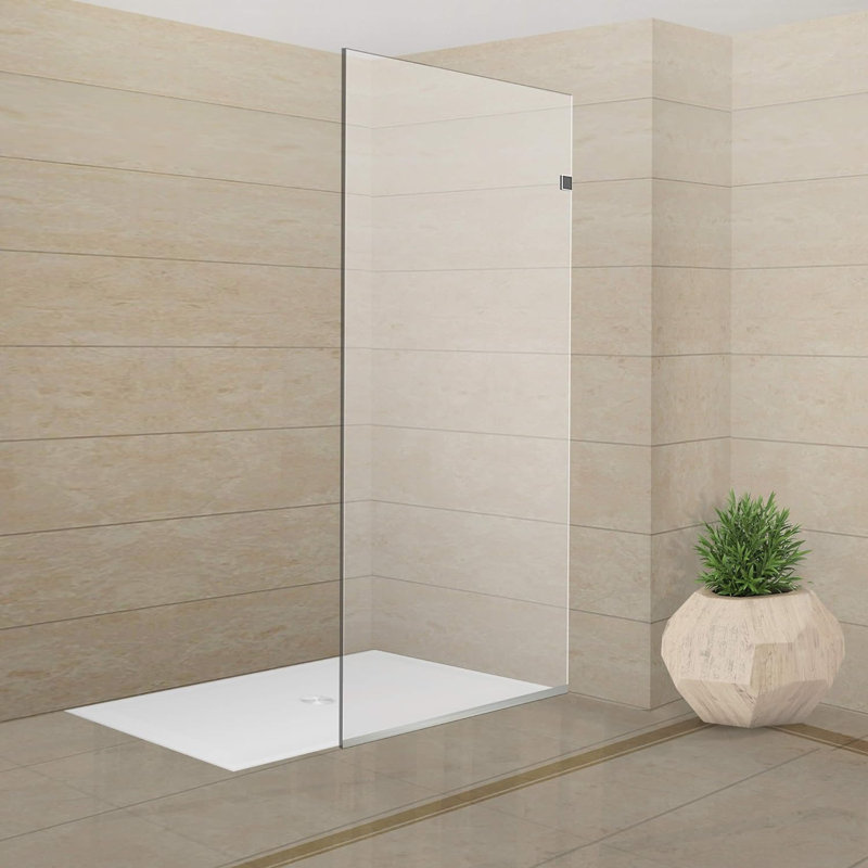 Panneau de douche fixe | Hydrofuge | Verre trempé de 3/8 po, Nickel brossé
