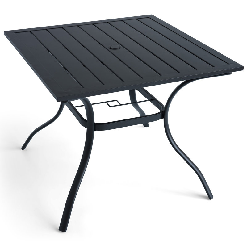 Table de salle à manger d'extérieur carrée 35 "avec trou pour parasol, H 28 po x l 35 po x P 35 po
