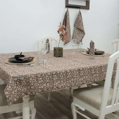 Red Barrel Studio®  Handcrafted Block Print Table Cover with Brown Floral Patterns - Himachal