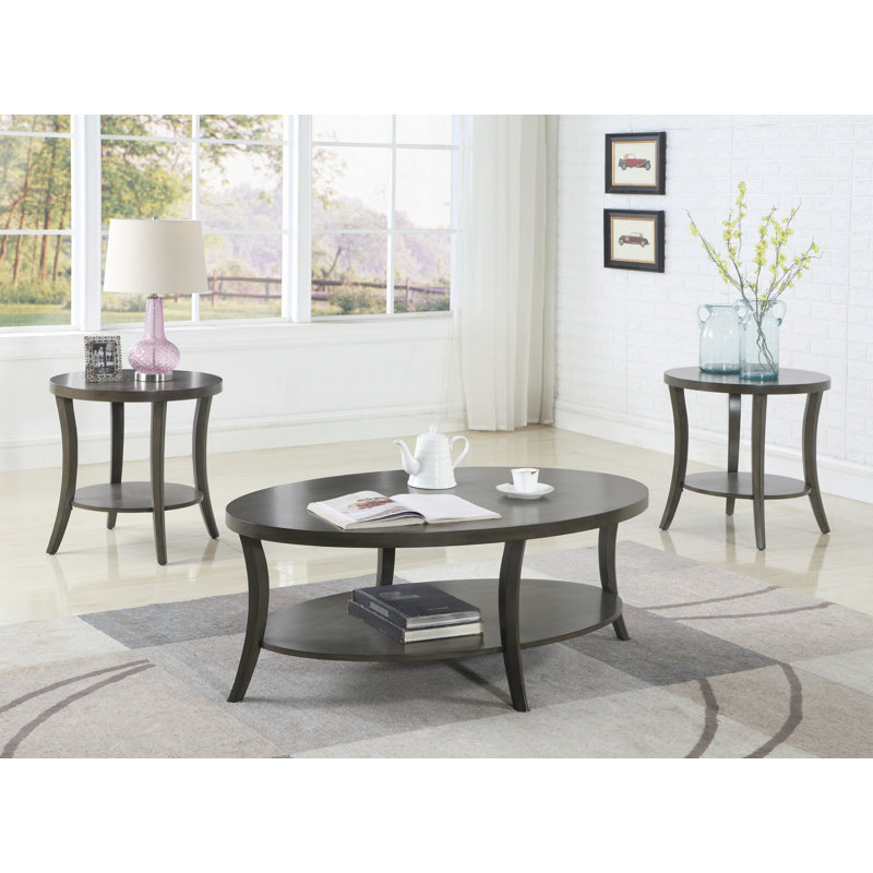 Ensemble de table basse 3 pièces, table basse ovale avec table de bout, Gris