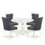 L'ensemble de salle à manger 5 pièces Mid-Century comprend une table avec un plateau en marbre veiné et 4 chaises en tissu de polyester gris platine, blanc lin-365539300-365539099