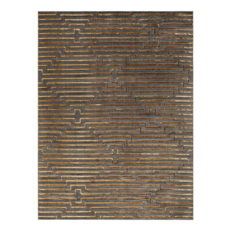 Latitude Run® Mirage Nikica Rug Gray and Gold, Rectangle 9' x 12'