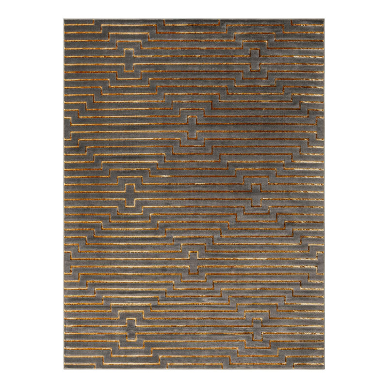 Tapis Mirage Nikica Latitude Run® gris et or, Rectangle 9 pi x 12 pi