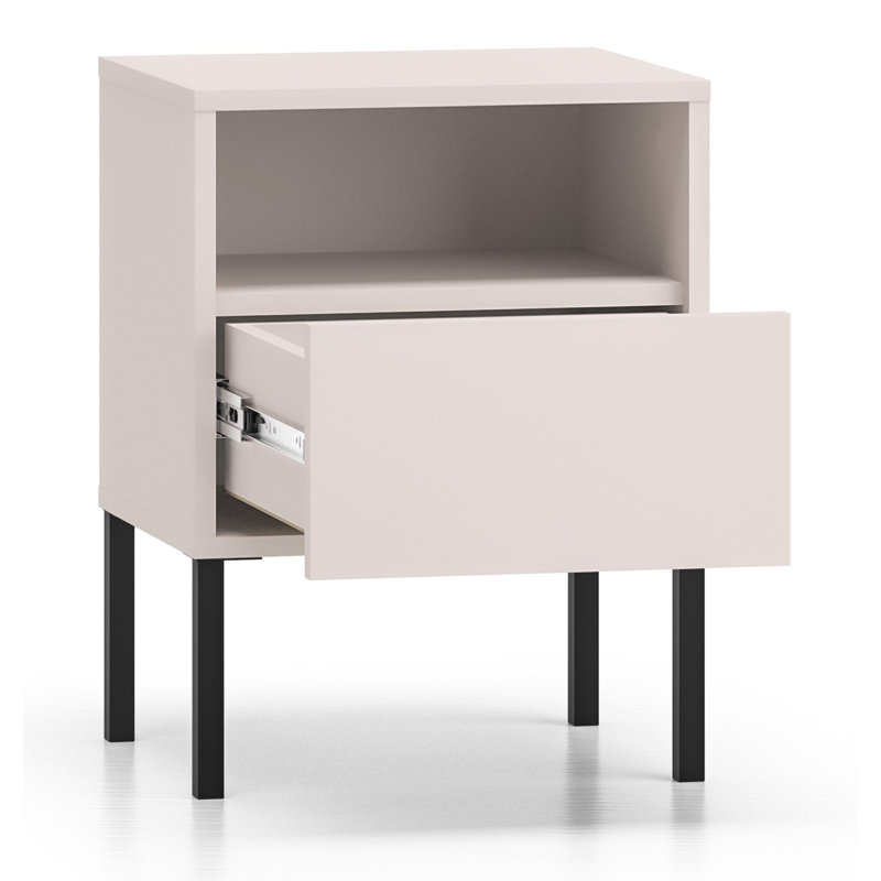 Barnee Bedside Table with Open Shelf and Drawer 40 cm Lindberg Oak, Cream