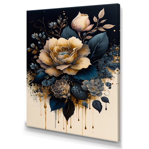 Lark Manor Navy Blue And Gold Rose I On Canvas Print & Reviews | Wayfair