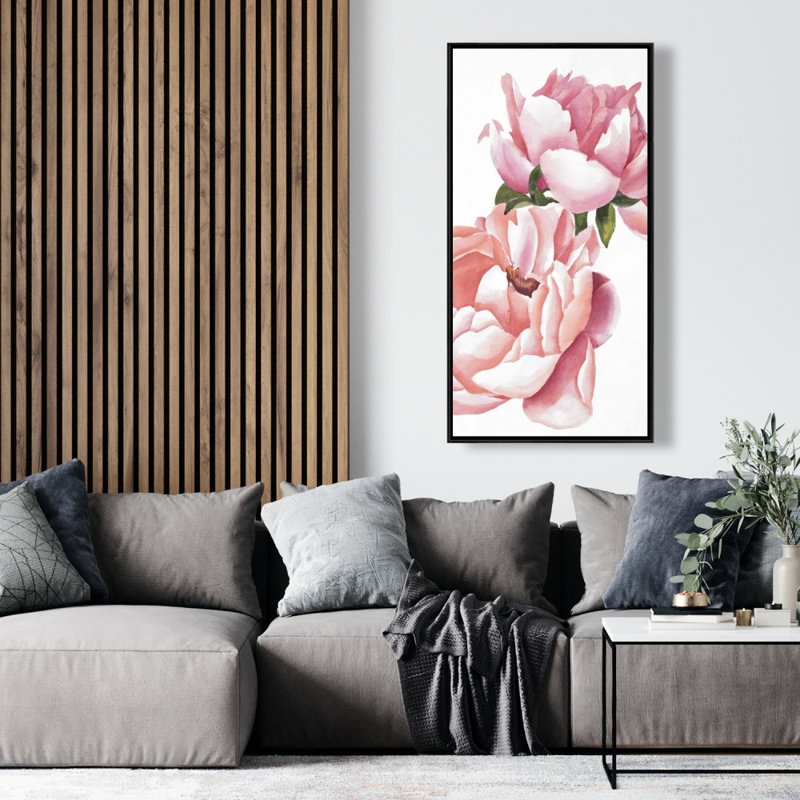 Two pink watercolor roses - 24"x48" Framed canvas