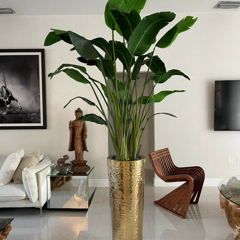 Manase Handmade Metal Planter, 36" H x 16" W x 16" D, Gold