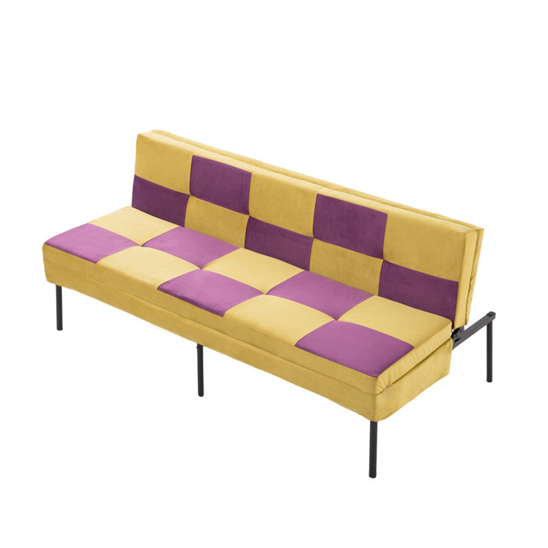 63.58'' Tufted Convertible Sleeper Futon Sofa, Purple & Yellow