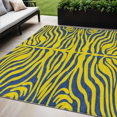 Tapis intérieur lavable à motif animalier jaune 5 pi x 8 pi