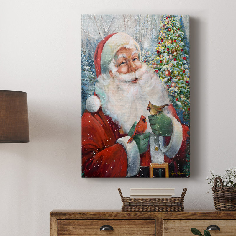 Père Noël et cardinaux - galerie Cavas sur mesure, H 36 po x l 24 po