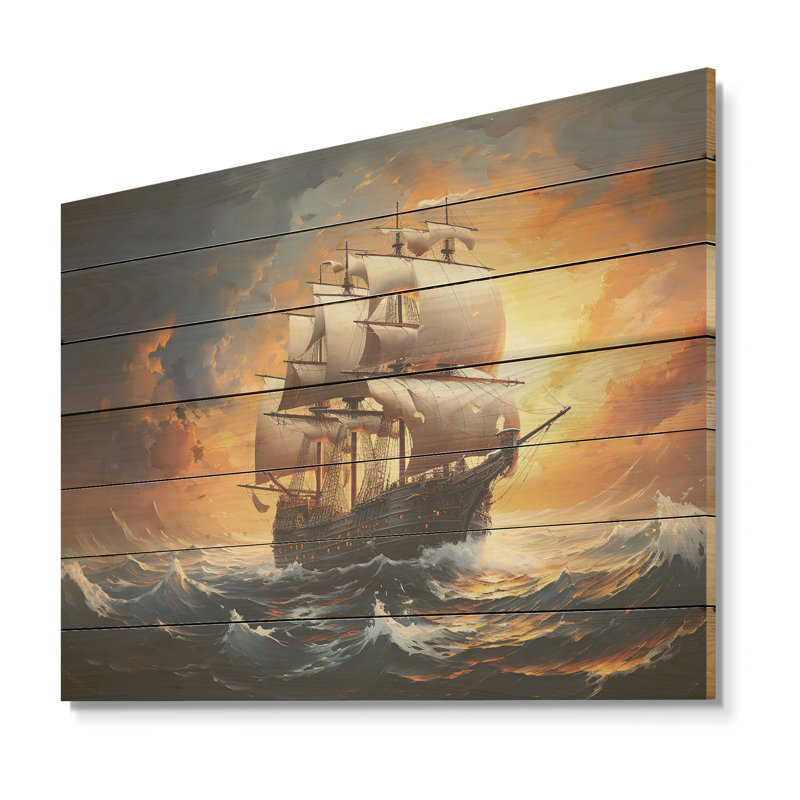 Pirate Boat Carabian Legacy III - pirate sur bois, H 10 po x l 20 po