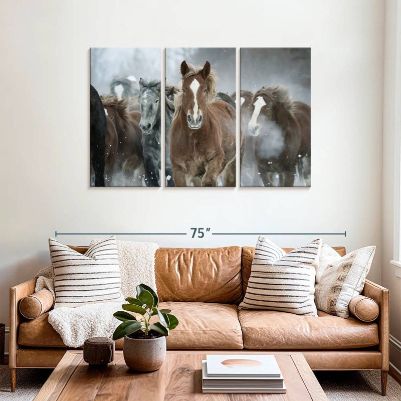 Chevaux en hiver, H 36 po x l 57 po