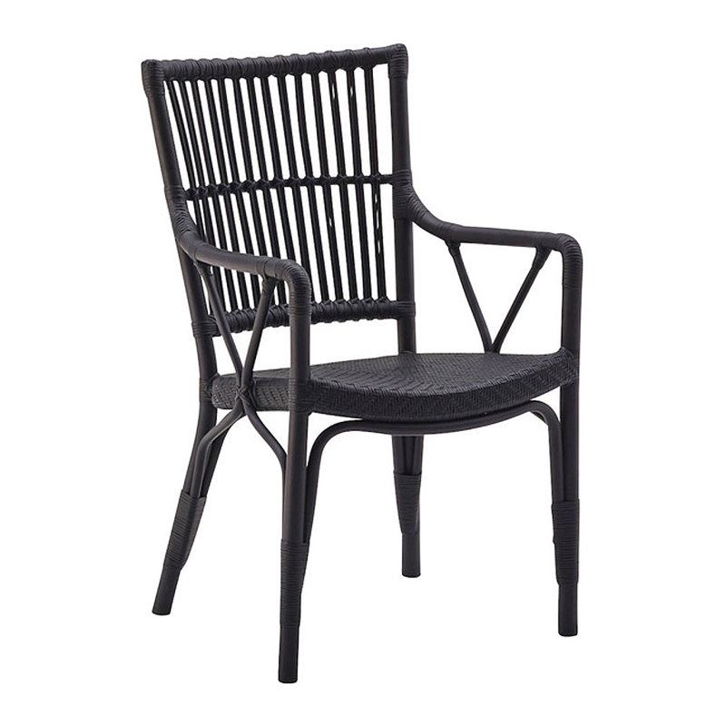 Piano Rattan Dining Armchair, Matte Black