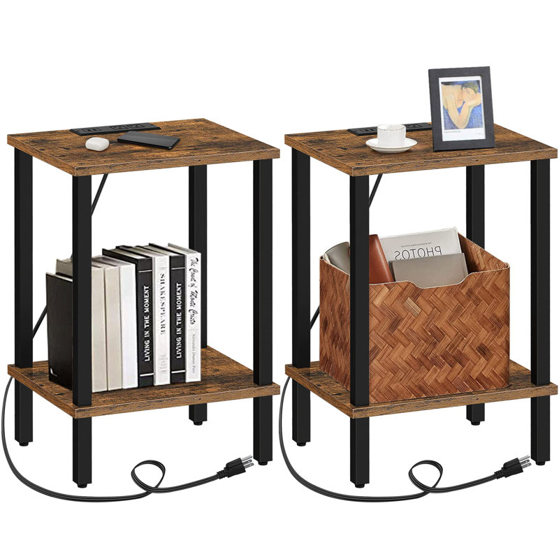 Yannik End Table with Charging Station, Brown/Black