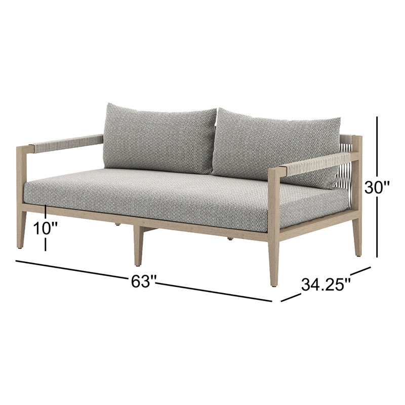 Sherwood Outdoor 2 - Seat Loveseat, Gray Cushion/Brown/Gray Frame, Solid Wood
