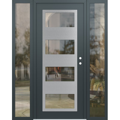C2 Panel Silver Steel Anthracite/Anthracite With 2 Sidelites Prehung Front Entry Door