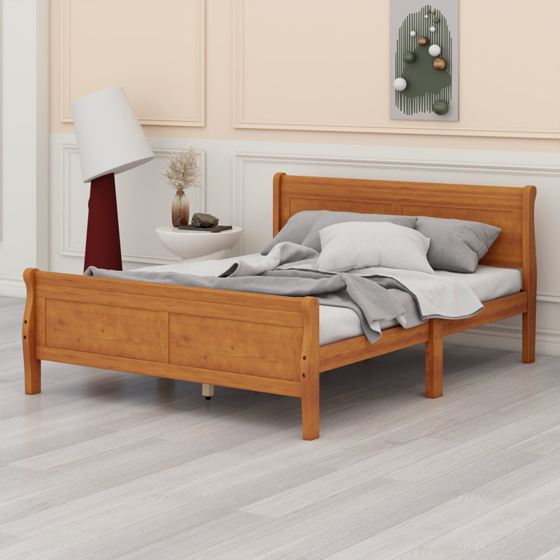 Lit plateforme en bois avec tête de lit, Grand lit, Chêne