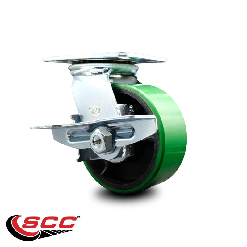 Roulettes pivotantes robustes en poly en fonte de 6 pouces avec frein SCC