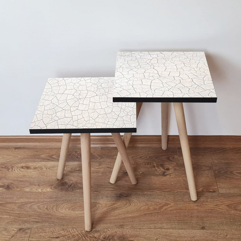 Ensemble de tables gigognes élégantes (2 pièces), blanc et gris, 13,8 x 18,5 x 13,8 pouces | 100% panneau de fibres à densité moyenne avec pieds en bois de hêtre, épaisseur: 0,7 pouce | Conception géométrique moderne, parfaite pour le salon et le bureau à domicile
