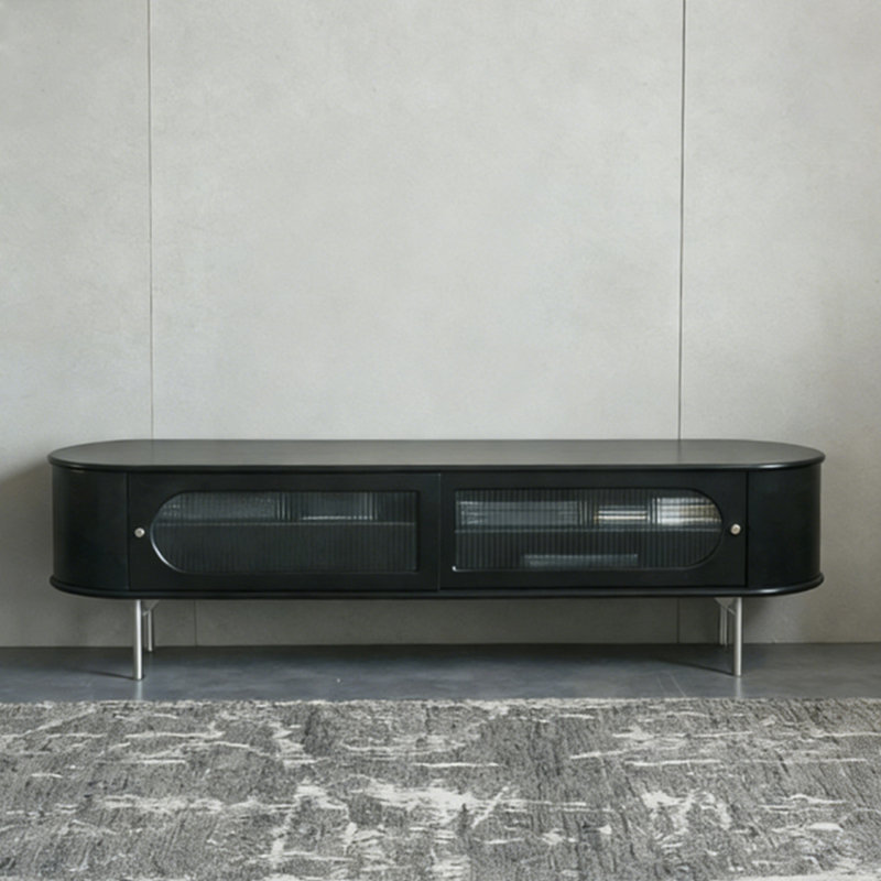 Meuble télé moderne en bois massif noir, H 18,9 po x L 70,87 po x l 15,75 po, Noir