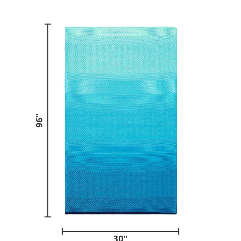 Outdoor Rug Plastic Straw Rug Waterproof Patio Joena, Runner 2'6" x 8', Big Sur - Teal