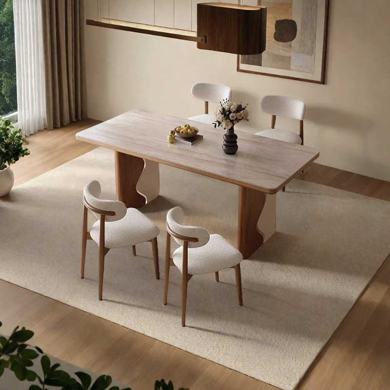 Ensemble de table de salle à manger beige en pierre frittée, H 29,53 po x L 55,12 po x l 31,5 po