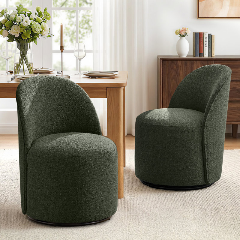 Upholstered Fully Assembled Swivel Dining Chairs (Set Of 2), Boucle Green