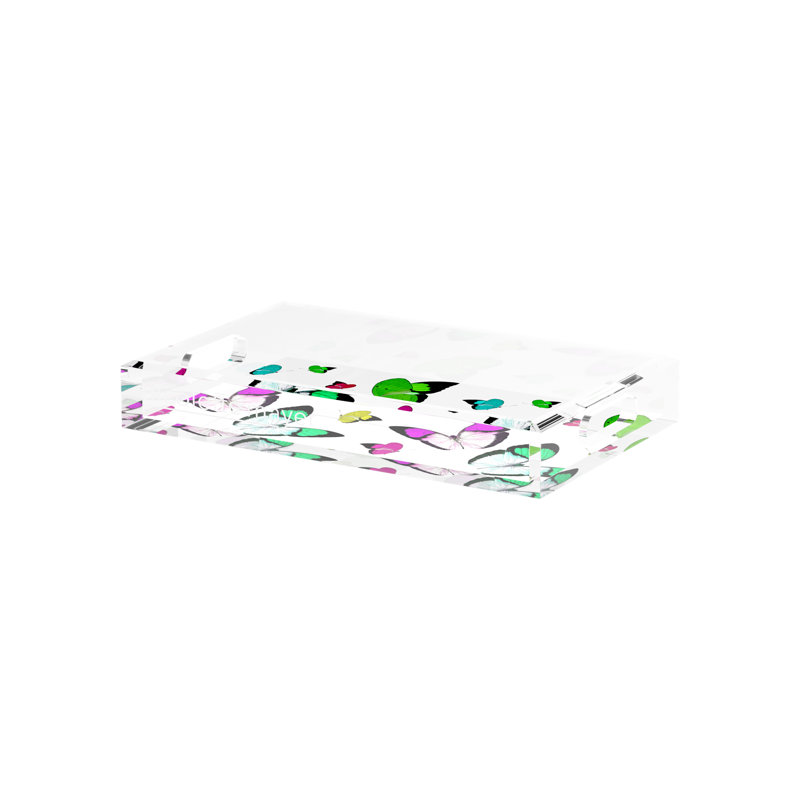 Butterflies Acrylic Rectangle Decorative Tray, 2" H x 12.5" W x 7.75" D, Acid Green