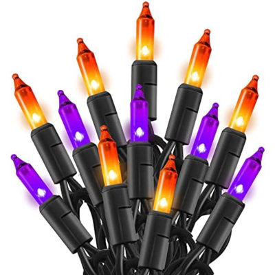 Lumières mauves et oranges d'Halloween, mini guirlande incandescente de 100 pi de 20 pi, décorations d'Halloween imperméables pour l'extérieur