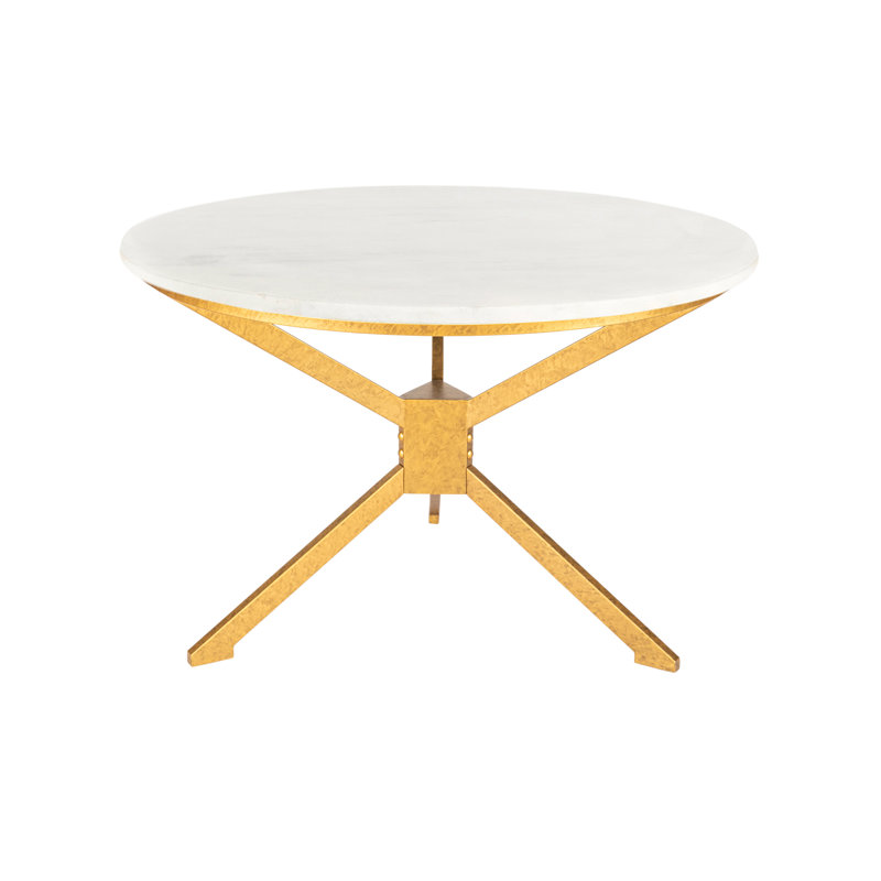 Pedestal Dining Table, Carrera Marble, Royal Gold