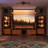 Mid-century Modern Retro Living-Room-Furniture-Sets,  Brown Five-piece Set Home Theater Entertainment Center With Storage, Include Wooden 62.9-98.4 Inch Expandable TV Stand 2-Glass Display Cabinet And 2-86.6" Tufted Leather Couch For 100 Inch TV
