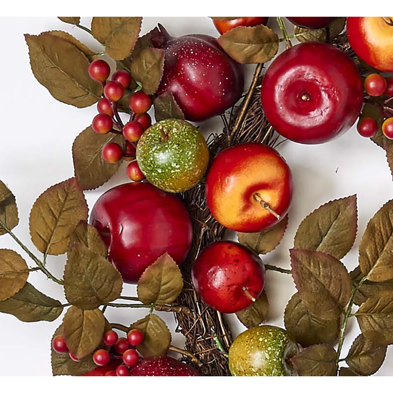 20" Artificial Mixed Apple Pomegranate & Leaf Wreath on Natural Twig Base