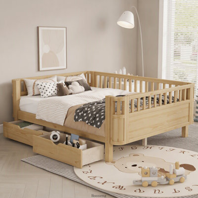 Lit plateforme en bois massif pour enfants, profil bas, avec barrières de sécurité, pour garçons et filles, naturel, modèle breveté