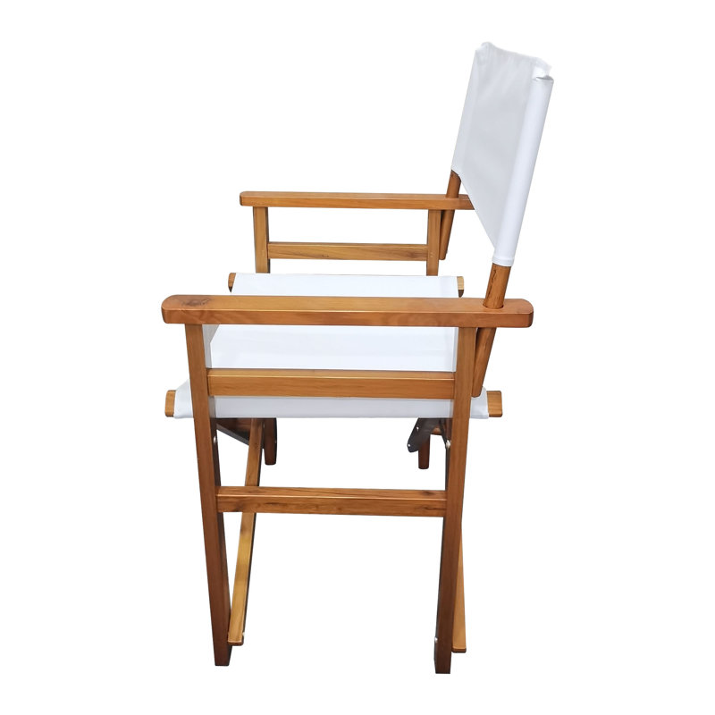 White Canvas Wooden Director Folding Chair - 2-Piece Set