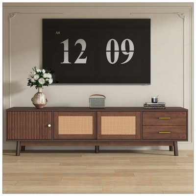 Meuble télé Mid-Century pour téléviseur de 80 po, meuble audio-vidéo avec portes et tiroirs coulissants, rangement spacieux pour le salon et la chambre à coucher