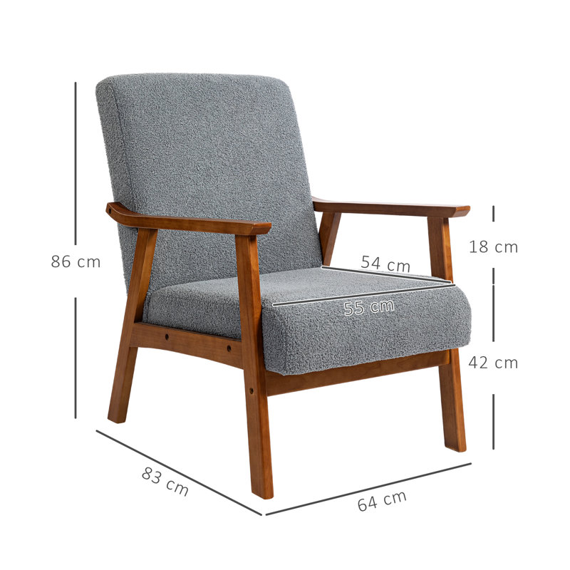Armchair With Wide Seat, Boucle Accent Chair, Thick Padded Occasional Chair With Solid Wood Frame For Living Room Bedroom Home Office Reception Balcony,