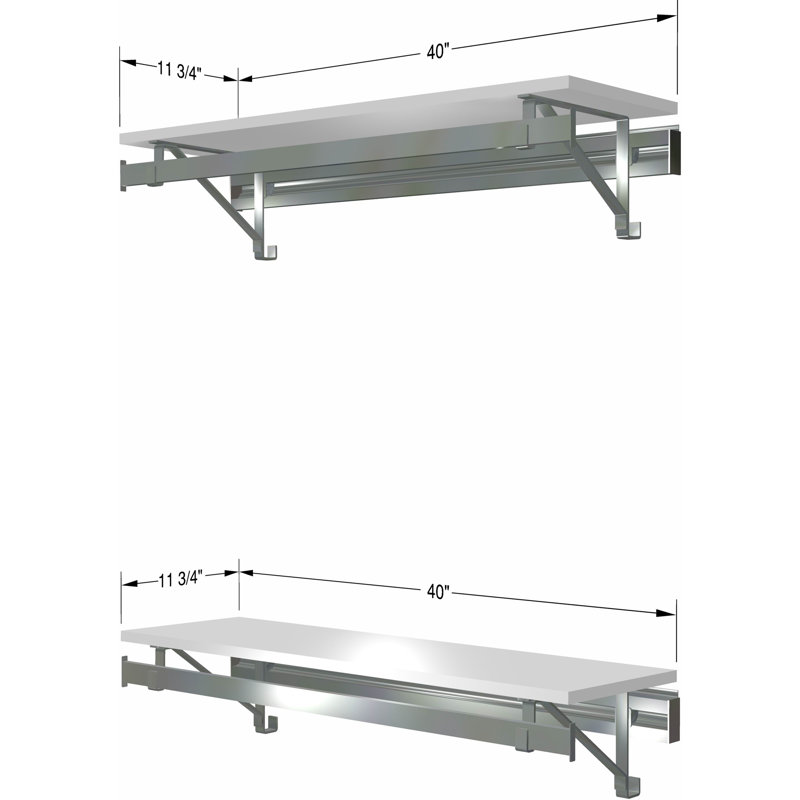 Système d'organisation avec barres à vêtements et deux tablettes, Blanc, H 8,5 po x l 40 po x P 11,75 po