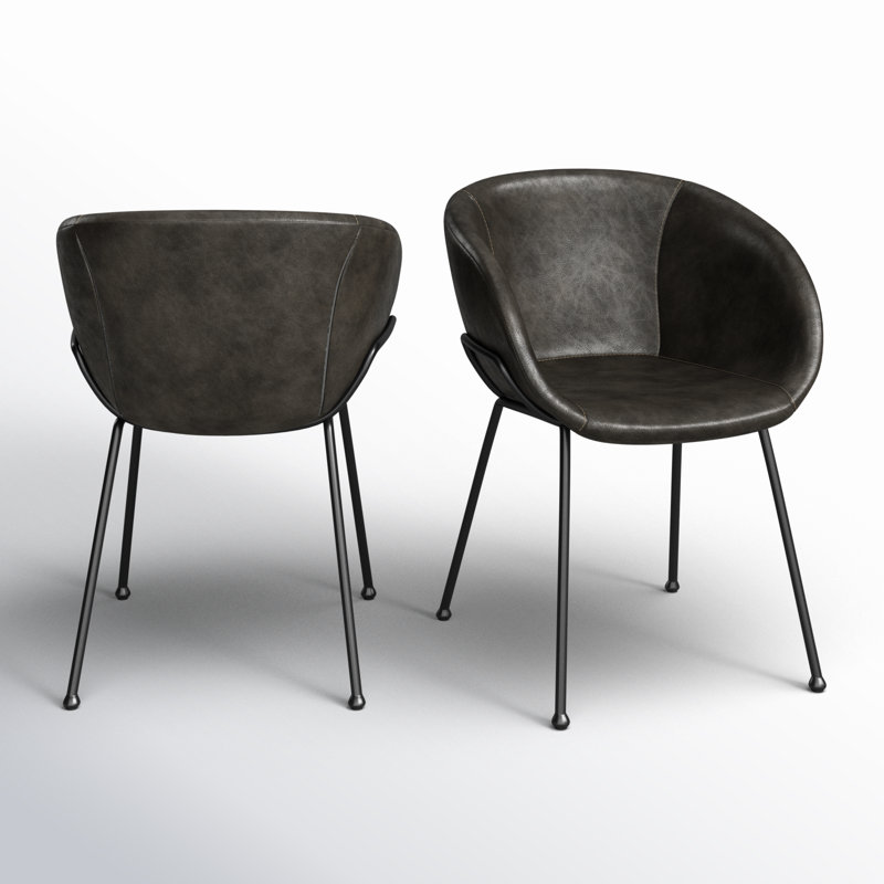 Ardea 18'' H Faux Leather Upholstered Armchair, Dark Gray, Matte Black