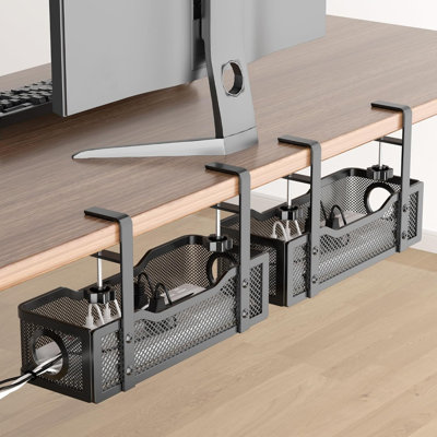 Lot de 2 boîtes de rangement de câbles noires pour sous-bureau – N'abîme pas le bureau