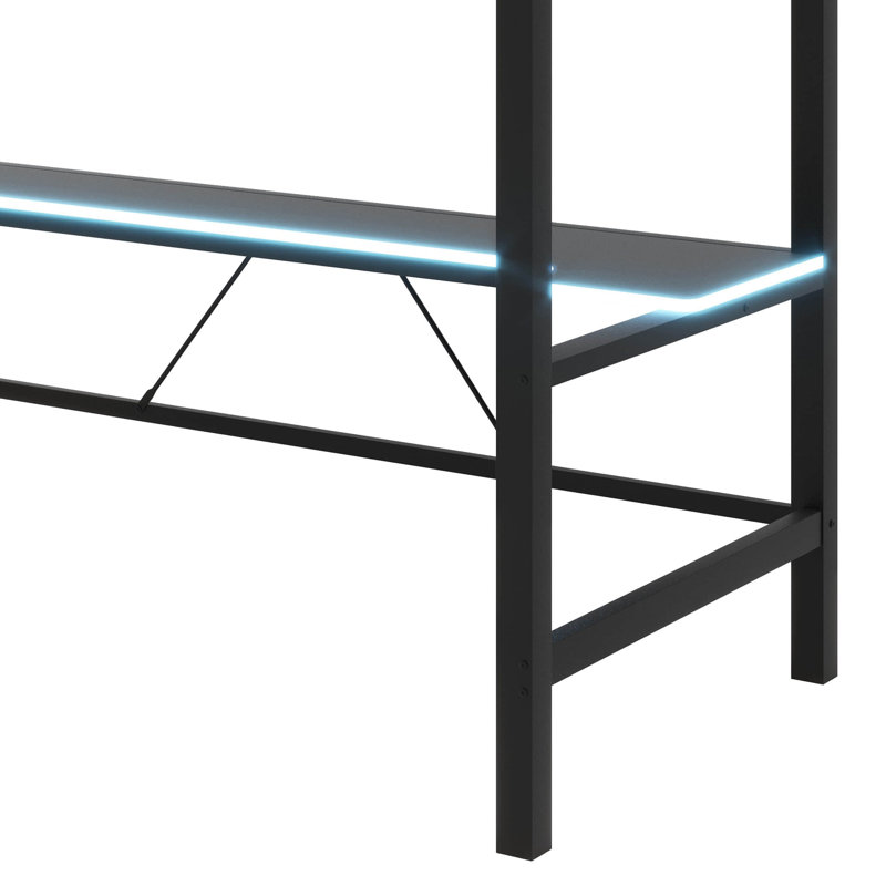 Lit mezzanine avec bureau, éclairage à DEL RVB et station de charge, Simple, Noir