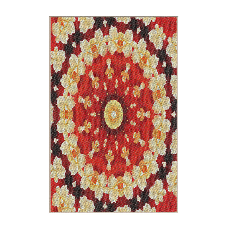 Tapis tissé à la machine rouge/jaune/noir, Rectangle 6 pi x 9 pi