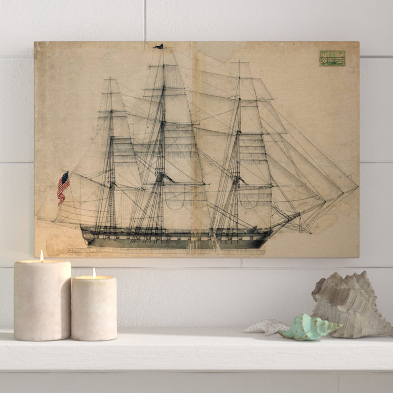 Reproduction d'art graphique sur toile Almeda USS Constitution Sail Plan 1817, H 24 po x l 36 po, Toile tendue