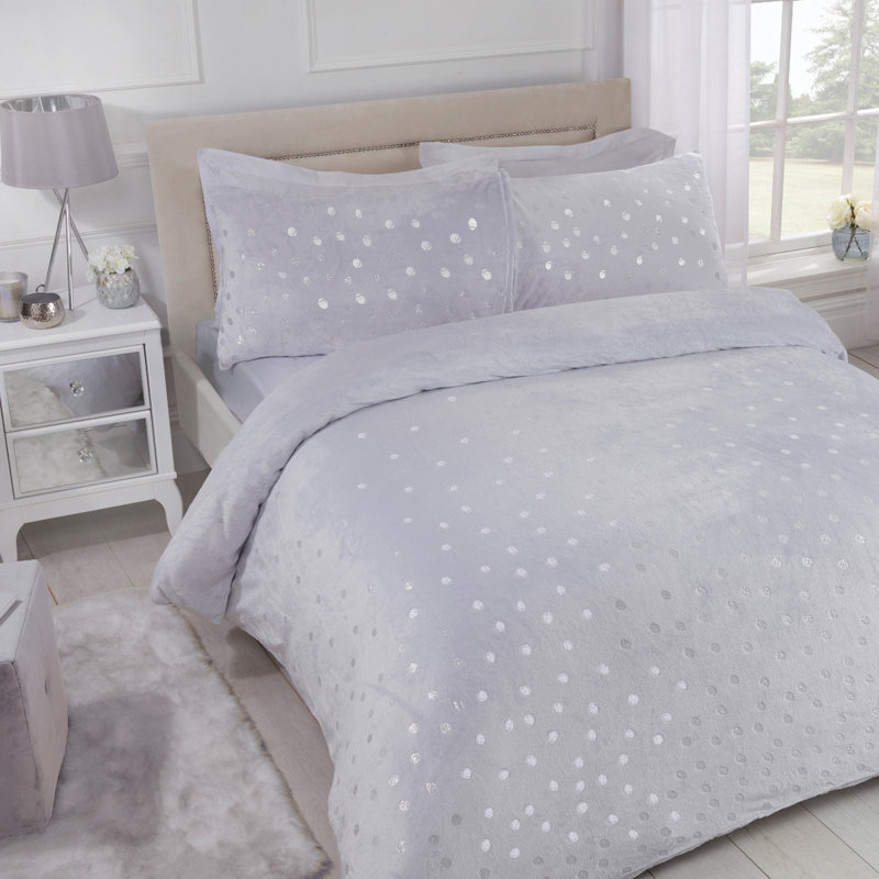 Dyar Polyester Dots Duvet Cover Set with Pillowcases, Double Duvet Cover + 2 Standard Pillowcases, Grey