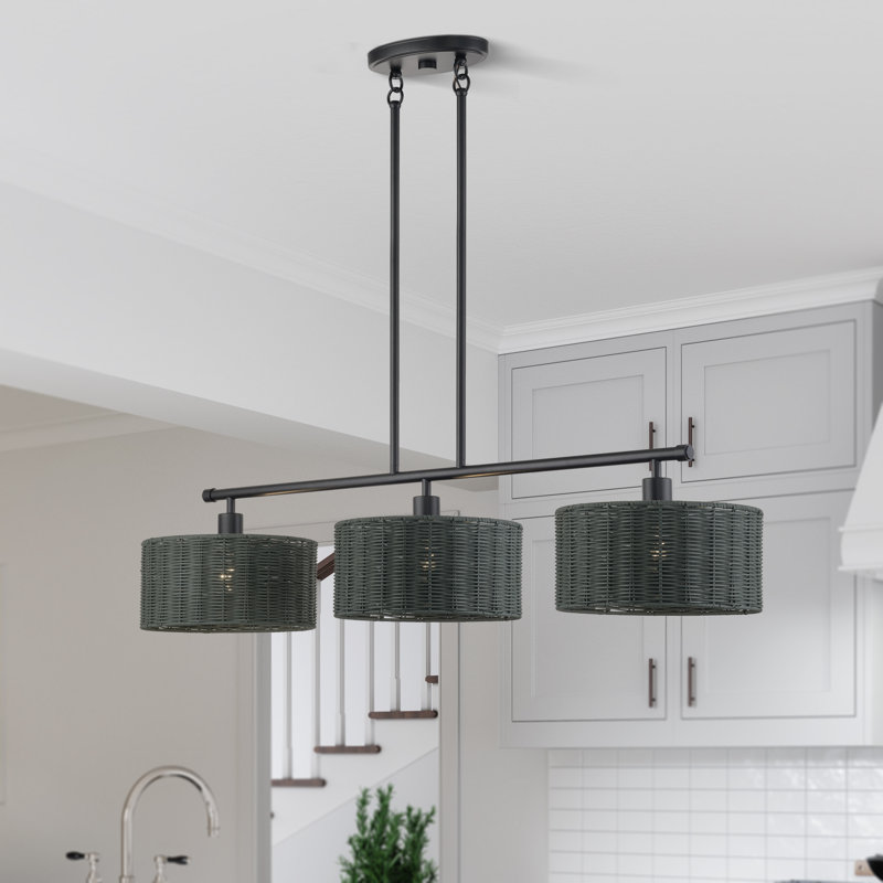 Lustre linéaire extra large noir 3 lumières Weavington, Noir mat, Gris