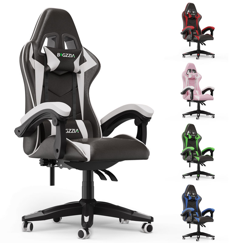 Ergonomic High-back Game Chair with Adjustable Lumbar and headrest support, White/Black