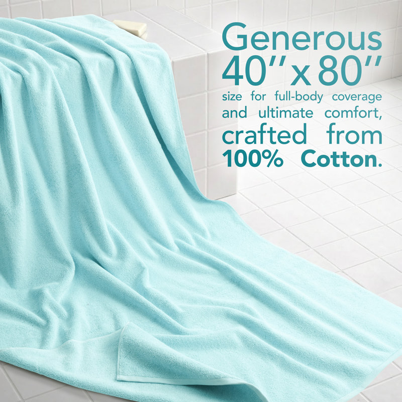 Darcelle 100% Cotton 40 x 80 Oversized Bath Towel Sheet, Duck Egg