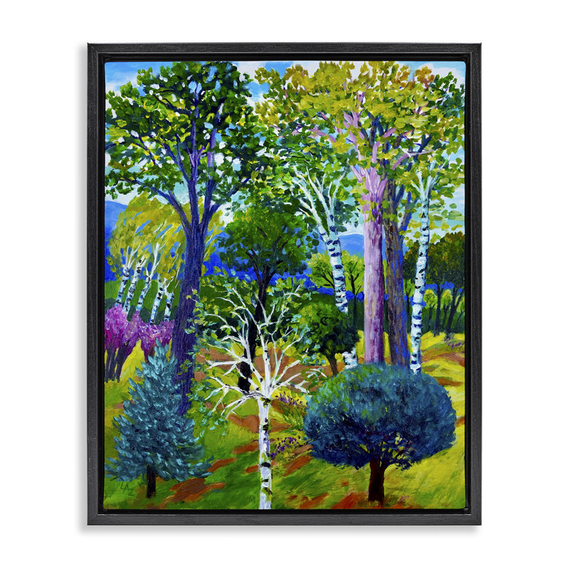 Cadre flottant Forest Medley Trees, par Lee Ann Zirbes, H 31 po x l 25 po, Cadre flottant noir de jais