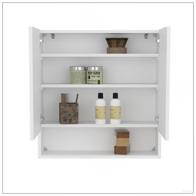 Armoire à pharmacie à double porte avec portes en miroir et tablettes intérieures