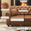 Canapé rembourré en similicuir de 41,3 po avec garniture cloutée et accoudoirs roulés, style Chesterfield de style Mid-Century moderne, comprend 1 coussin, brun-767600620